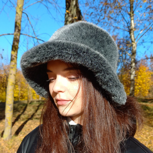Quantity Women Faux Fur Bucket Cap Winter Warm Hat Wide Brim Fluffy Soft Hats
