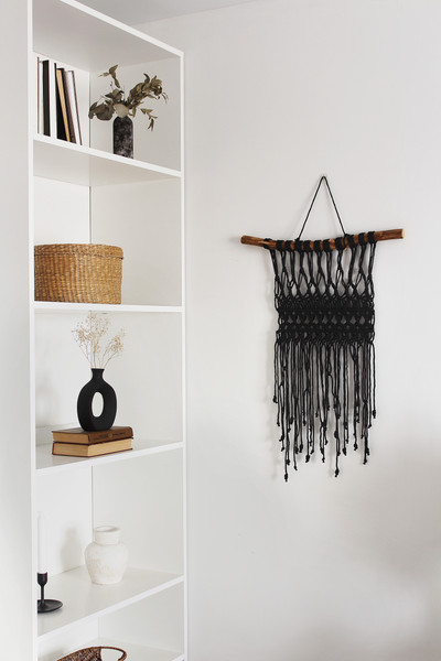 Small Black Macrame Wall Hanging, Black macrame wall decor, - Inspire Uplift