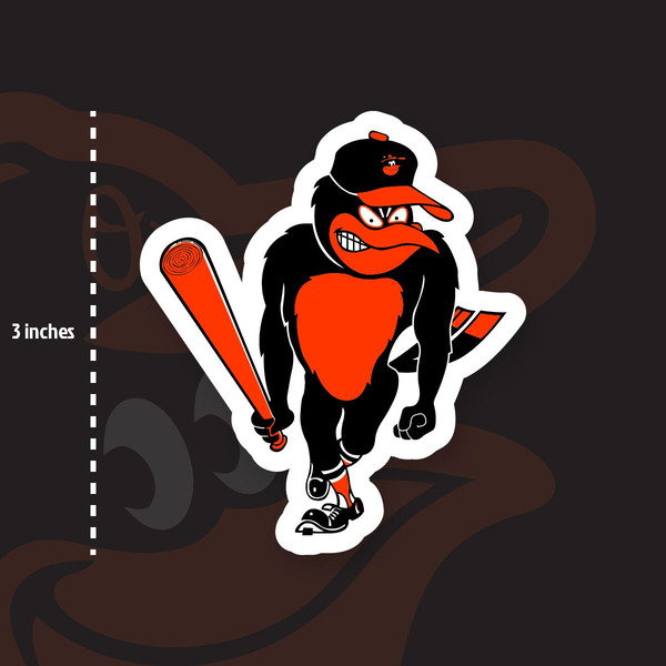 Baltimore Orieoles Logo Mascot Sticker Set Of 4 by 3 inches