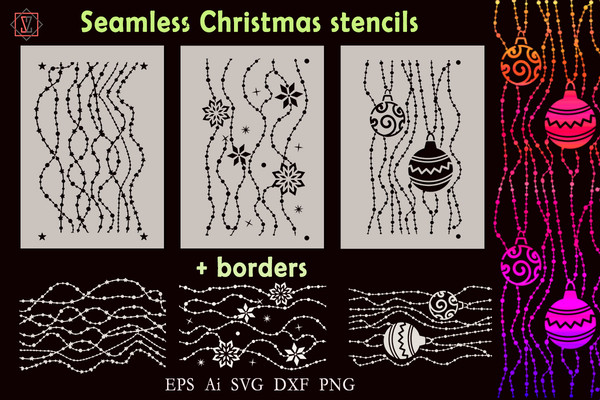 Seamless Christmas beads. Stencil. Border.jpg