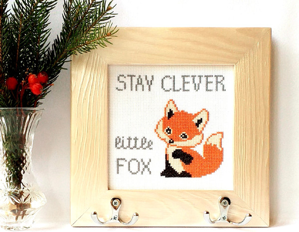 Stay Clever Little Fox. Baby Girl Bow Holder. Fox Embroidery Design. Motivational Sign. Headband Holder. Scrunchie Holder Wall. Nursery wall hooks.jpg