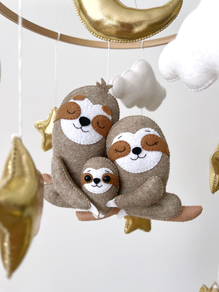 sloth family baby mobile