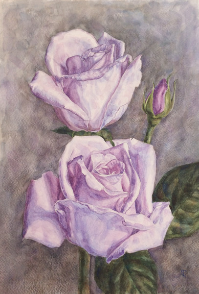 "Rose in cold tones" Flower Original Wall Art Painting Watercolor Artwork picture artwork floral