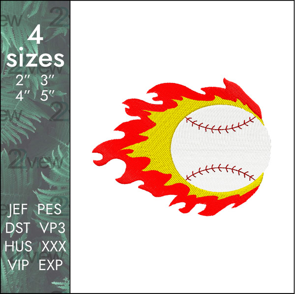 burning baseball ball machine embroidery design