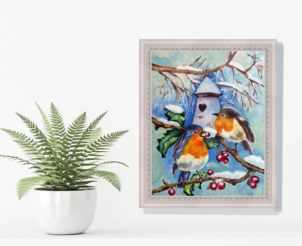 Winter fairy tale picture with birds