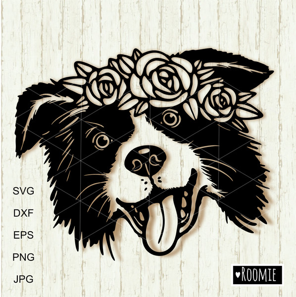 Border-collie-with-flower-crown-black-and-white-clipart.jpg
