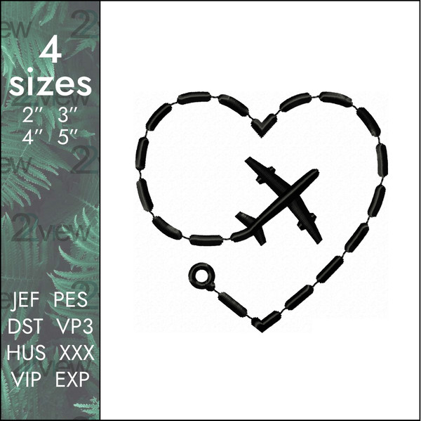 traveler airplane heart love machine embroidery design