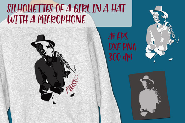 SILHOUETTES OF A GIRL IN A HAT WITH A MICROPHONE.jpg