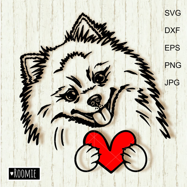 Pomeranian-Spitz-with-valentine-heart-black-and-white-Clipart.jpg