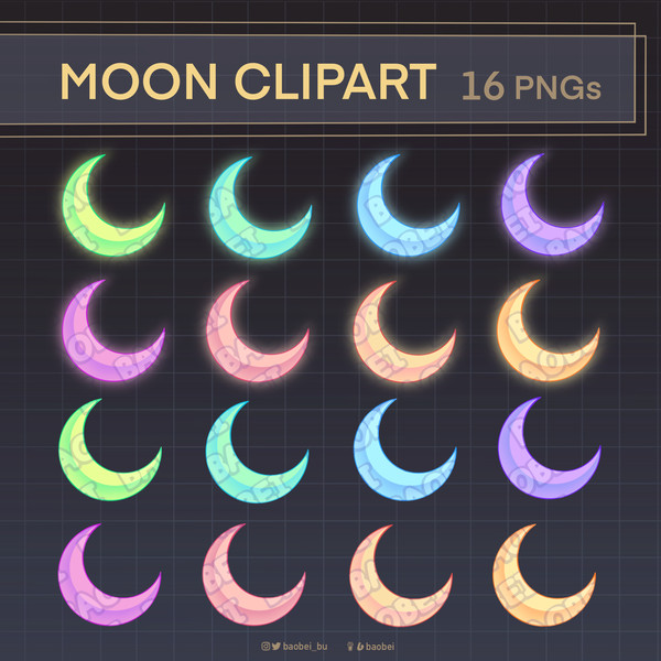 neon moon clipart