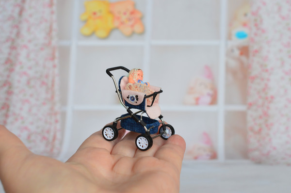 Handmade -1/24 -scale- miniature- doll -stroller-1