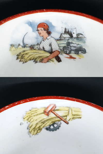 4 Vintage propaganda porcelain Candy Bowl REAPER from tea set USSR 1920s.jpg