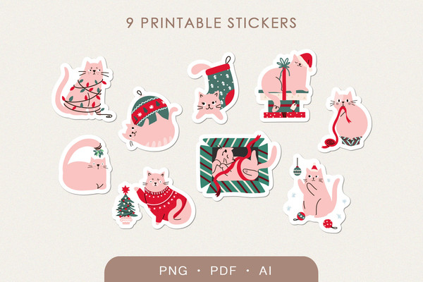 Christmas cats digital stickers png.jpg