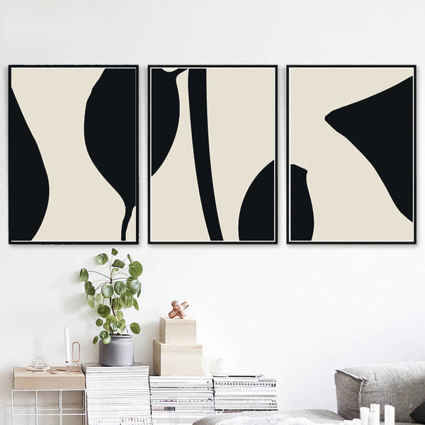 minimalist posters, set of 3 prints, in black and beige tones