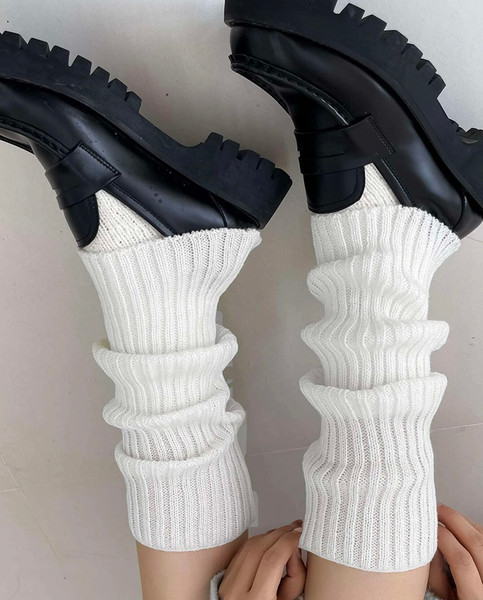 White Legwarmers Knitted Dance Ballet Fashion Knee socks Crochet leg warmers kawaii aesthetic cute