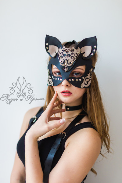 genuine leather mask, cat mask, play mask, bdsm mask, leathe - Inspire  Uplift