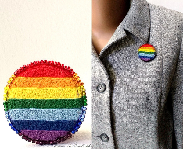 Embroidery Rainbow Unisex Brooch. Pride Pins. Best Friend Gift. Jacket Pin. Textile Colourful Jewelry. LGBT Pin. Rainbow Embroidery Necklace .jpg