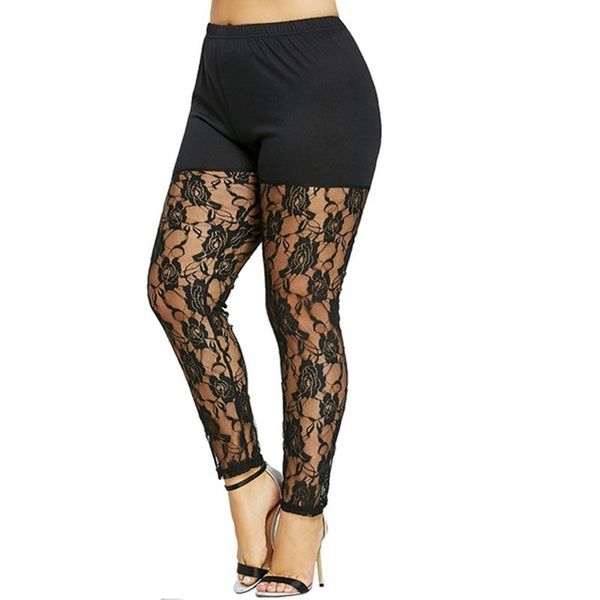 Plus Size Black Lace Leggings Womens Floral Ankle Mesh Tight - Inspire ...