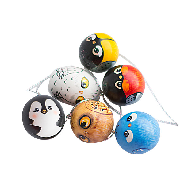 advent calendar filler cute bird bauble Christmas ornament snow owl, owlet, tit, penguin, blue bird, bullfinch