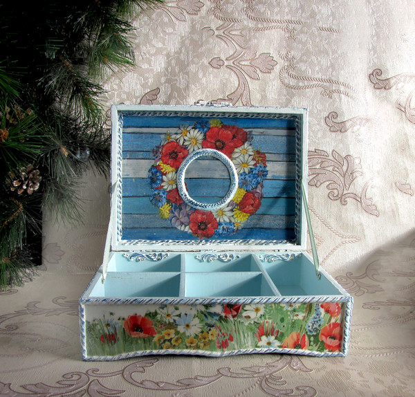 Tea box, Trinket Box, Boho jewelry box, Christmas gift, Unusual wooden casket, Poppies Box, Glossy casket, Summer jewelry box (4).jpg