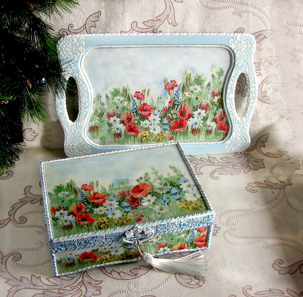 Coffee tray, Small serving tray, Unusual wooden tray, Coffee Cup tray, Rustic tray, Christmas gift, poppies tray (1).jpg