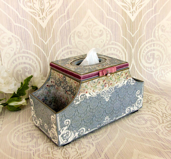 Tissue box cover, Brush holder, cosmetics holder, box vintage, beauty box, Desk organizer, napkin holder (4).jpg