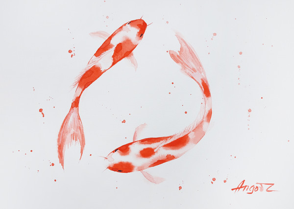 original watercolor koi carp fish