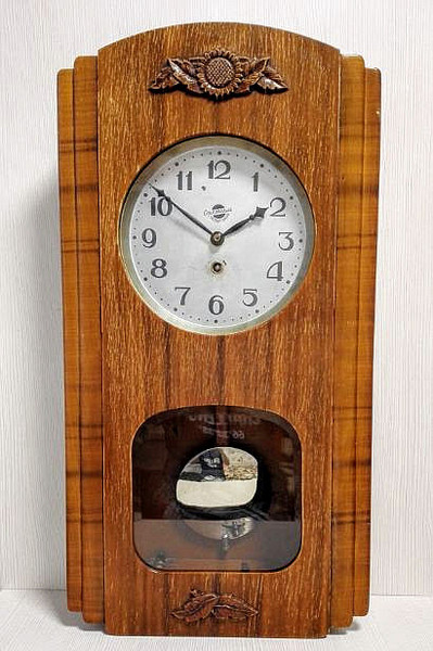 Vintage Pendulum Wall Clock. Soviet Mechanical Hanging Clock