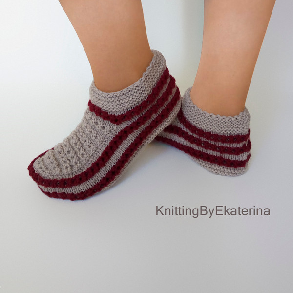 wool knit slippers beige burgundy2.jpg