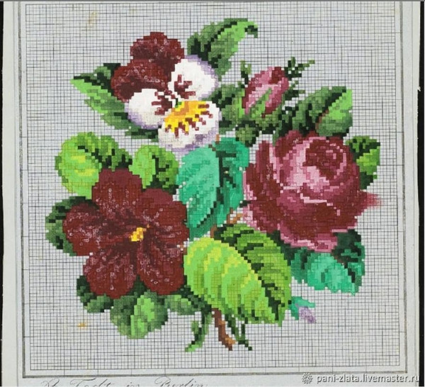 Vintage Cross Stitch Scheme Three flowers