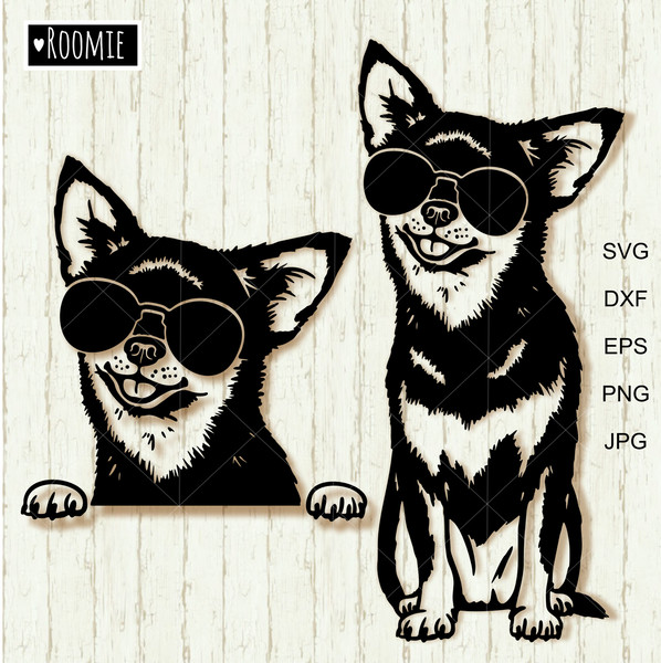 Chihuahua with sunglasses black and white clipart.jpg