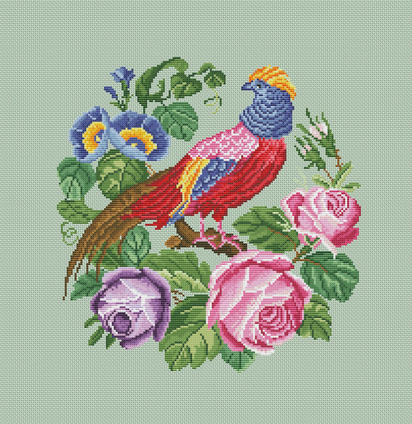 Vintage Cross Stitch Scheme Bright Pheasant