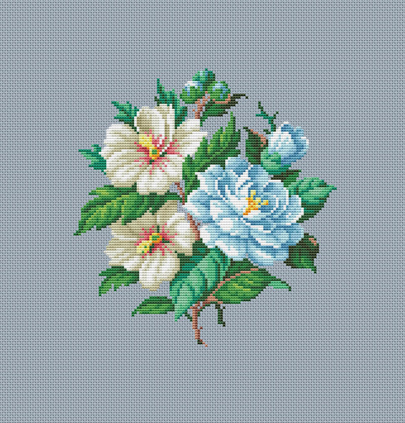 Vintage Cross Stitch Scheme White flowers