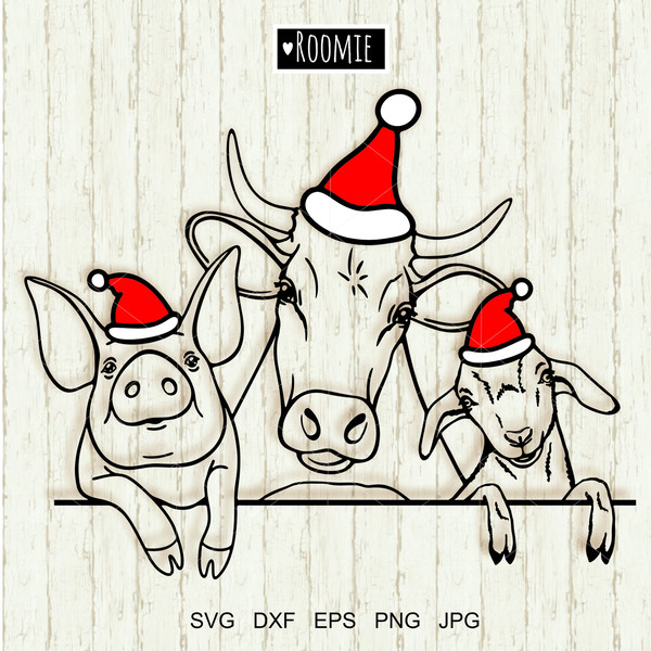 Christmas Farm animals Cow pig goat Clipart.jpg