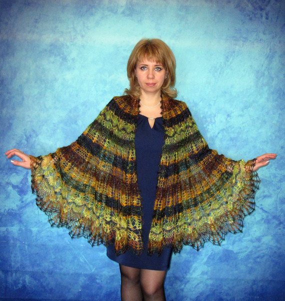 Multicolor crochet shawl, Hand knit warm Russian Orenburg shawl, Shoulder wrap, Goat down stole, Woolen cape, Cover up, Lace kerchief, Gift for a woman 4.JPG