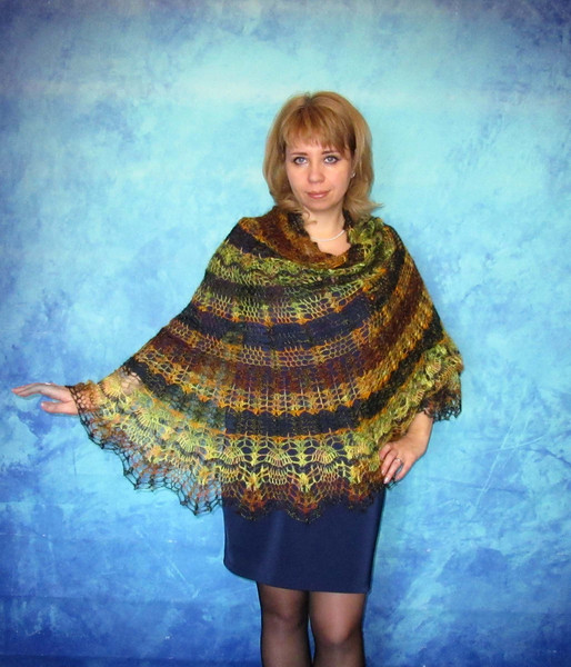 Multicolor crochet shawl, Hand knit warm Russian Orenburg shawl, Shoulder wrap, Goat down stole, Woolen cape, Cover up, Lace kerchief, Gift for a woman 6.JPG