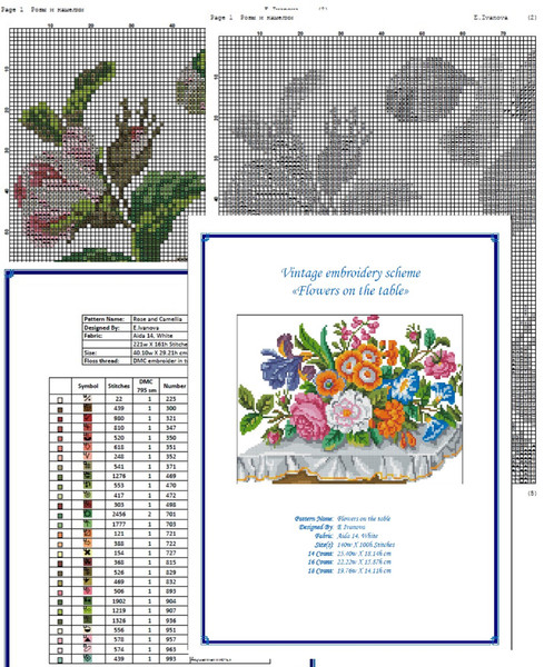 Cross Stitch Scheme Flowers on the table