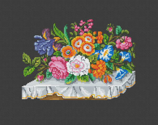 Cross Stitch Flowers on the table