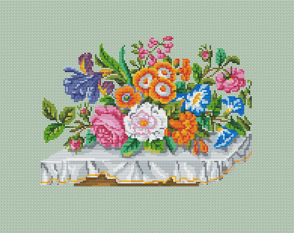 Vintage Cross Stitch Scheme Flowers on the table