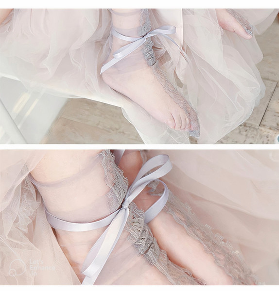 gray lace socks ribbon ruffle frilly bride christmass