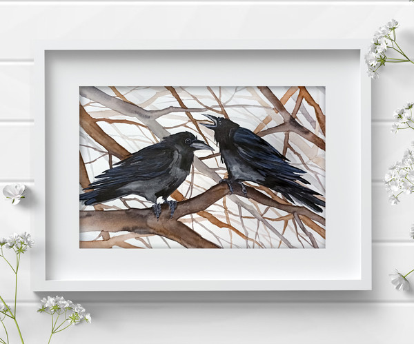 watercolor bird painting art raven crow by Anne Gorywine