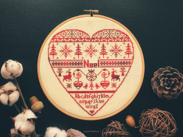 Noel Sampler Heart Cross Stitch