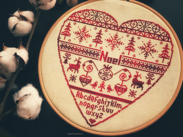 Monochrome Christmas Heart Cross Stitch