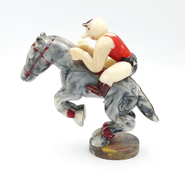 13 Vintage Caustic plastic Toy Figurine HORSE WITH RIDER USSR 1950s.jpg