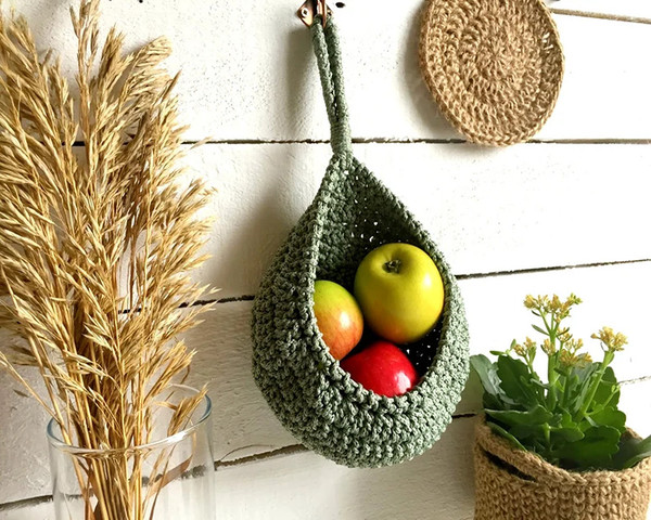 Hanging fruit basket Easter gift Handmade Wall decor kitchen Boho interior Cottagecare decor Rope basket Home storage 4.jpeg