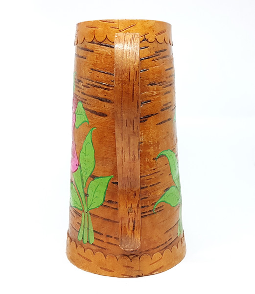 5 USSR Vintage Bark Wood Pitcher Vase hand painted NASTURTIUMS 1970s.jpg