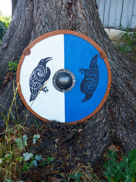 Double ravens viking shield Norsman shield wall decor Larp and reenactment round shield.jpg