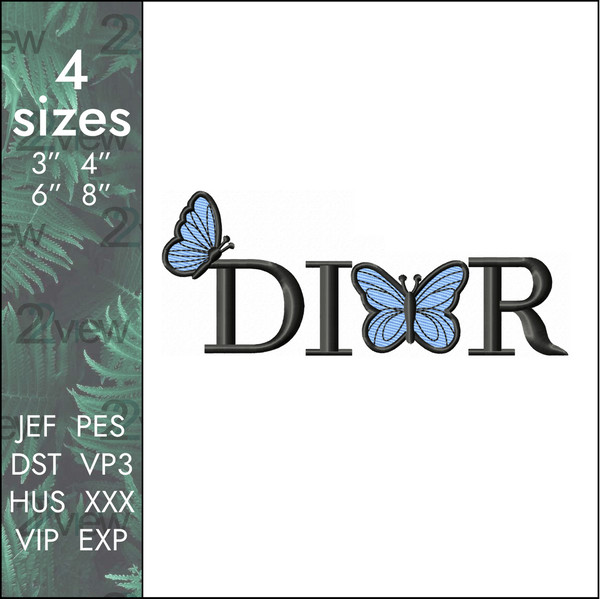 dior fashion logo butterfly machine embroidery design