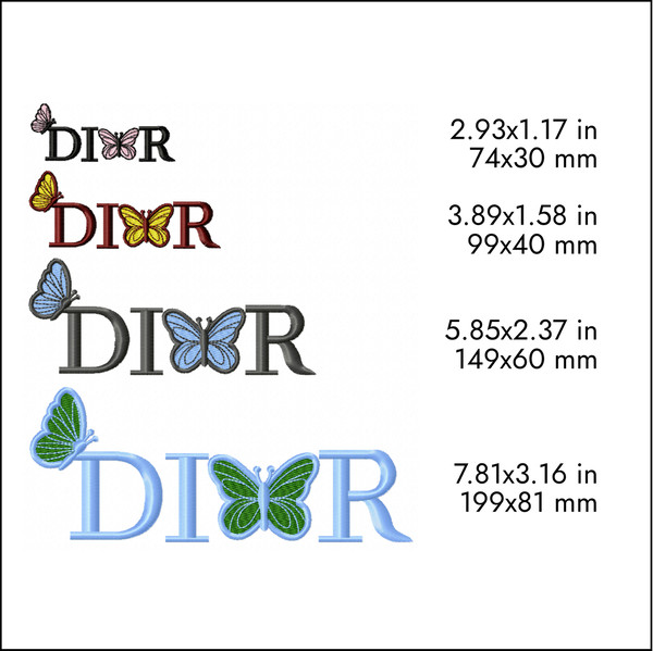 dior fashion logo butterflies machine embroidery designs
