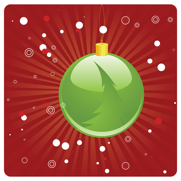 Green Christmas ball on red background.jpg